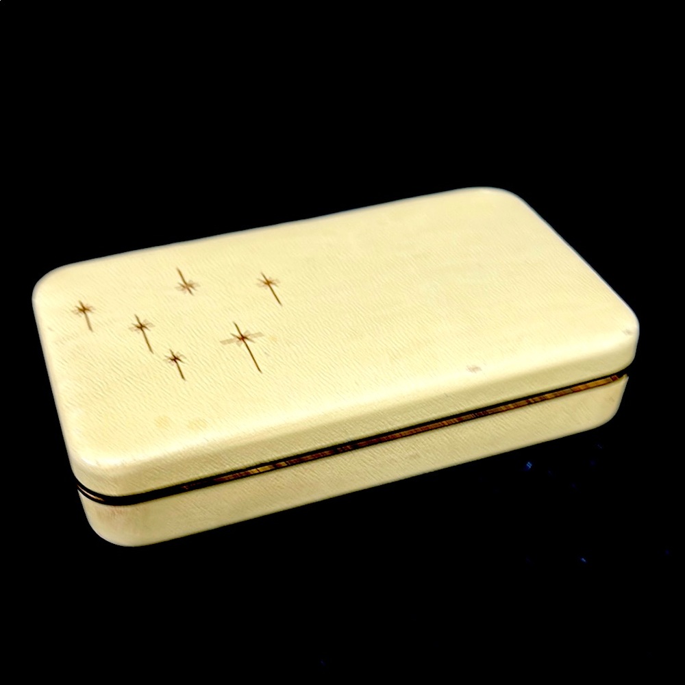 Vintage 1950’s  Cream 7” jewelry / presentation box with atom starburst design